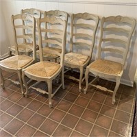6 Farmhouse Shabby Chic White Cane Seat Chairs