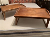 Pair of Handled Wooden Standing Lap or Bed Trays