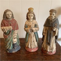 Carved Wood Statues Fatima, San Martin, & Christ