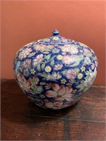 Chinese Blue Cloisonne Style Lidded Jar