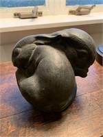 Bronze Style Sculputure of 2 Rabbits Cuddling