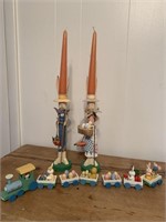 Wood Easter train and Mr and Mrs Candle Holders