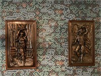 Antique Hand Tooled Copper Flemish Wall Plaques