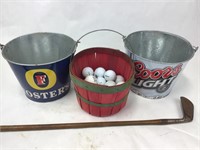 VTG Wilson Wood Shaft Golf Club Balls & Bucket