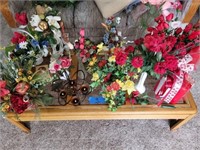 Large Assortment of Fake Flowers, Candles & Vase