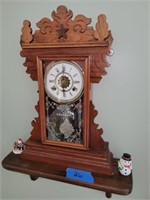 Ginger Bread Mantle Clock w/ Key & Shelf 22" Tall