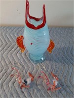 HAND BLOWN FISH AND ROOSTERS