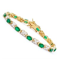 Plated 18KT Yellow Gold 4.50ctw Green Agate and Di