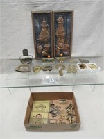 BOX OF ASSORTED BRASS & COPPER ITEMS: