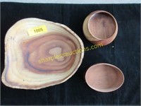 2 vintage handmade wooden bowls & oval box