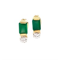 Plated 18KT Yellow Gold 1.10ctw Green Agate and Di