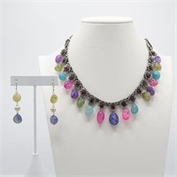 Certified Multi Color Onyx Necklace Earring Set