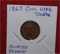 1863 Civil War Token w/ Rotated Reverse