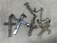 Sterling Silver Chain w/ 4 Sterling Cross Pendants