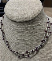 (3) Sterling Silver & Purple Bead Necklaces