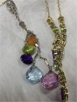 (2) Sterling Silver Necklaces w/Semi Precious Gems