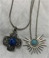 (2) Sterling Silver Necklaces w/ Blue Stones
