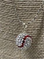 Sterling Silver Baseball Necklace w/ Crystals