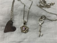 (3) Sterling Silver Necklaces w/ Sterling Pendants