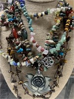 (5) Polished Mixed Semi-Precious Stone Necklaces