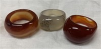 (3) Polished Agate Stone Rings