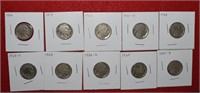 (10) Buffalo Nickels 1916 to 1925D Mix