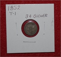 1852 Three Cent Silver Type I