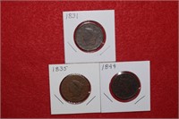 (3) Large Cent Coins 1831, 1835 & 1844