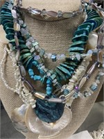 (4) Abalone, Stone, & Shell Necklaces