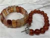 (2) Polished Stone Bracelets (One w/ Sterling