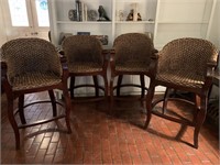 4 Wood and Braided Cain Barstools w/ Cushions