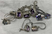 Sterling Silver & Amethyst Necklace w/ Matching