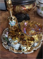 Bohemian art glass decanter w/glasses