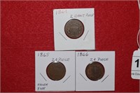(3) Two Cent Pieces 1864, 1865 & 1866