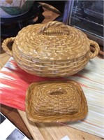Two pieces of ceramic dishware basket style