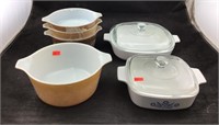Four Assorted Pyrex Bowls And 2 Pieces Of