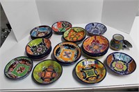 19 Painted Bowls from Mexico & Sugar Bowl