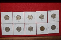 (10) Buffalo Nickels 1916 to 1929 Mix