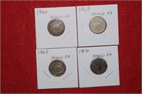 (4) Five Cent Shields 1866 to 1870 Mix