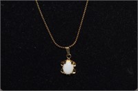 Gold Tone Necklace & Pendant w/ Opal