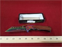 M-Tech Iridescent Pocket Knife w/ Wood Handle