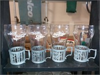8 Coca-Cola glasses with  6 Coca-Cola cup holder