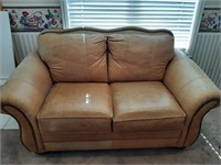 NATURAL COWHIDE LEATHER LOVE SEAT