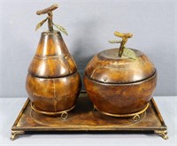 Pr. Faux Bronze Canisters w/ Tray