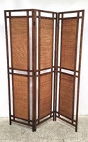 Mid century modern wood and rattan 3 panel