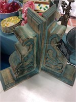 Turquoise wood bookends