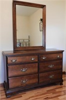 Vintage Solid Wood Lowboy Dresser w/ Mirror