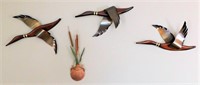 Mid Century Modern Teak & Copper Flying Ducks (3)