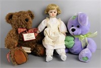 Aloysius Teddy Bear, Porcelain Doll +