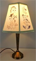 Vintage Solid Brass Lamp & Preserved Flower Shade